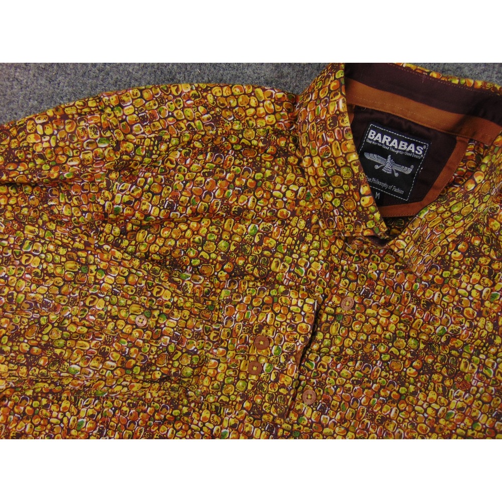 Barabas‎ Shirt Mens Med Yellow Brown Floral Button Front Long Sleeve Clubbing